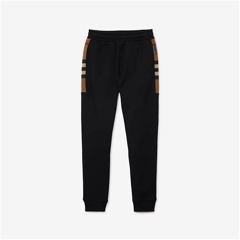 burberry 8451s|Check Panel Cotton Blend Jogging Pants in Black/birch brown.